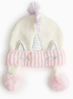 Novelty Unicorn Print Knitted Pom Pom Hat 3-5 years
