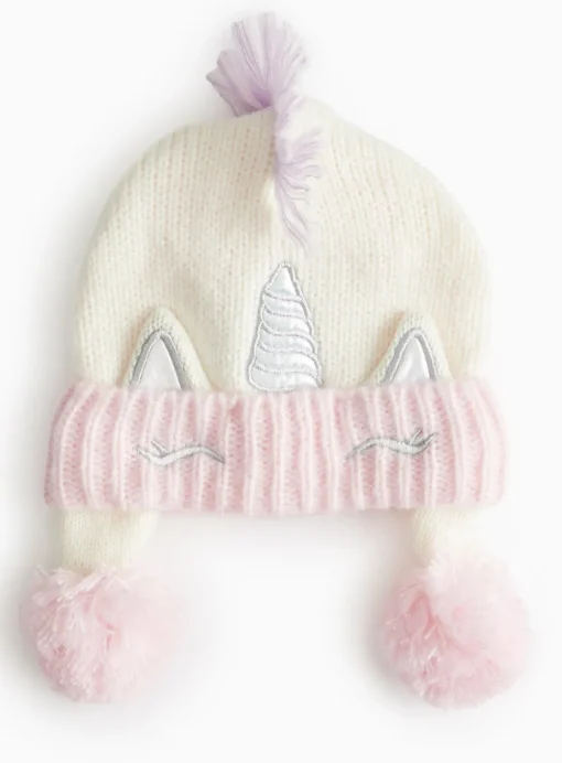 Novelty Unicorn Print Knitted Pom Pom Hat 3-5 years
