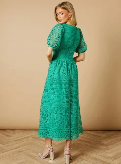 OASIS Lace Puff Sleeve Midaxi Dress 8