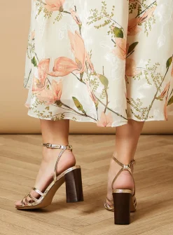 OASIS Michelle Ring Detail Strappy Leather Stacked High Block Heel Sandals 4