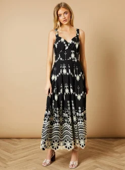 OASIS Mono Cutwork Floral Embroidered Strappy Midi Dress 12