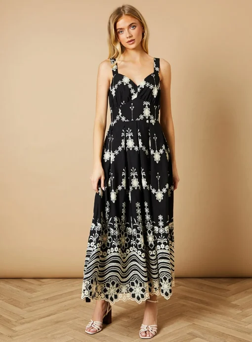 OASIS Mono Cutwork Floral Embroidered Strappy Midi Dress 12
