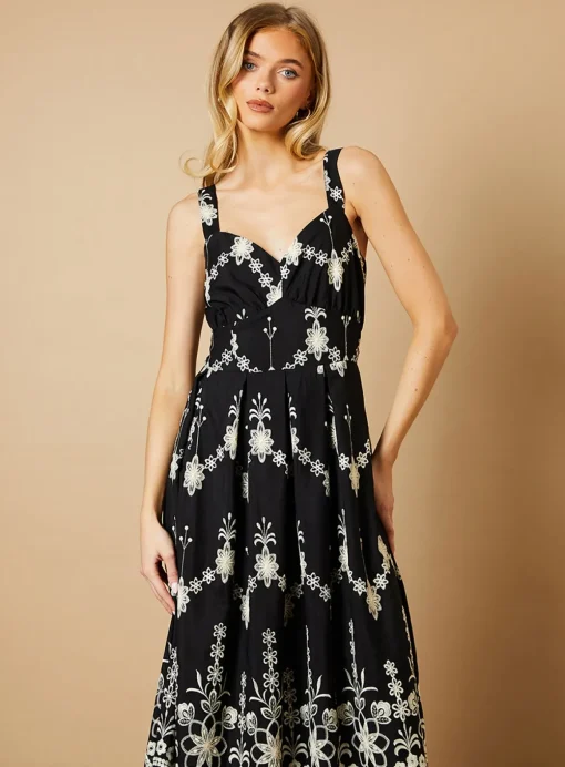 OASIS Mono Cutwork Floral Embroidered Strappy Midi Dress 12