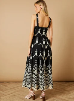 OASIS Mono Cutwork Floral Embroidered Strappy Midi Dress 12