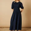 OASIS Shirred Bodice Puff Sleeve Midi Dress 10