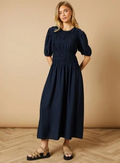 OASIS Shirred Bodice Puff Sleeve Midi Dress 10