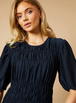 OASIS Shirred Bodice Puff Sleeve Midi Dress 10