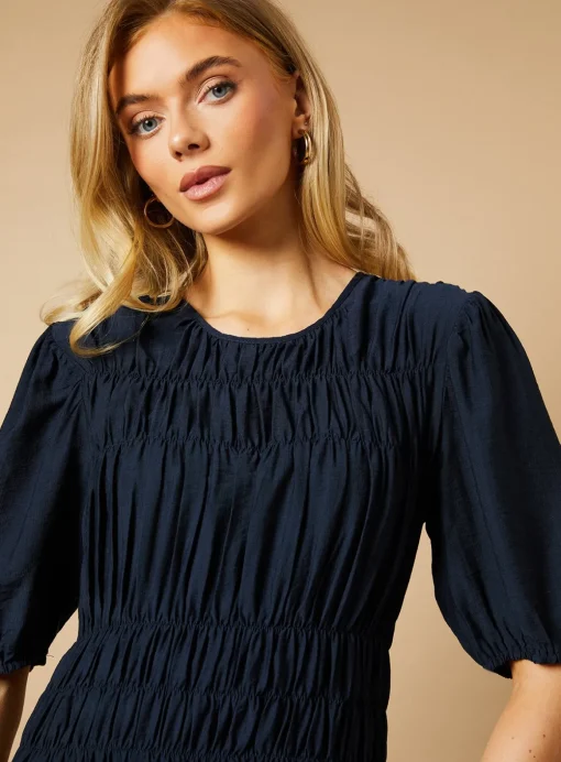 OASIS Shirred Bodice Puff Sleeve Midi Dress 10