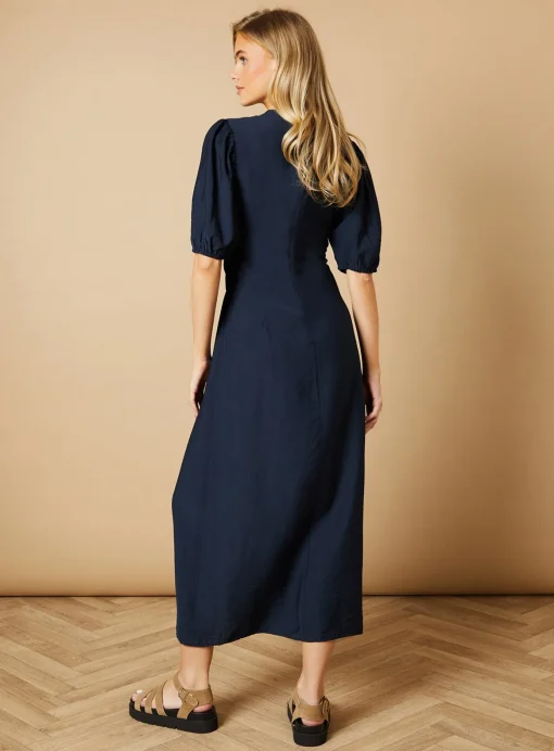 OASIS Shirred Bodice Puff Sleeve Midi Dress 10