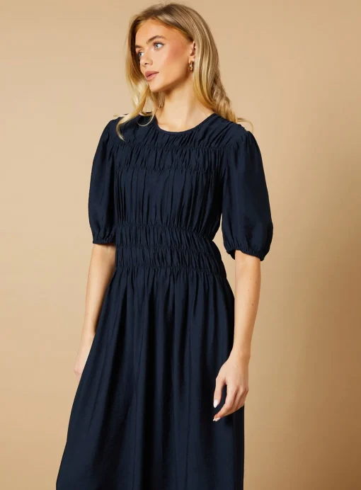OASIS Shirred Bodice Puff Sleeve Midi Dress 10