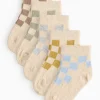 Oatmeal Chequered Socks 5 Pack 1-6 months