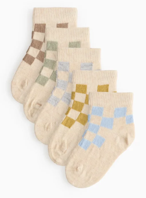 Oatmeal Chequered Socks 5 Pack 1-6 months