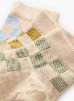 Oatmeal Chequered Socks 5 Pack 1-6 months