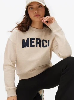 Oatmeal Merci Slogan Crew Sweatshirt XXL