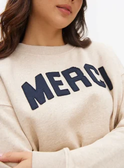 Oatmeal Merci Slogan Crew Sweatshirt XXL