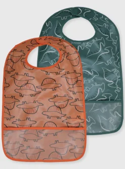 Orange & Green Dinosaur Bibs 2 Pack One Size