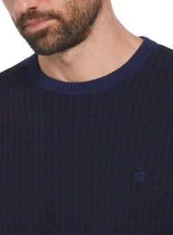 ORIGINAL PENGUIN Cotton Jacquard Sweater In Medieval Blue S