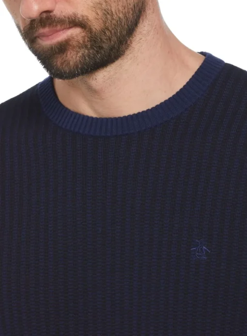 ORIGINAL PENGUIN Cotton Jacquard Sweater In Medieval Blue S