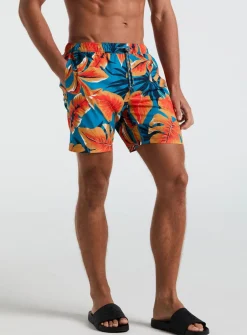 ORIGINAL PENGUIN Floral Print Swim Trunks Blue XL