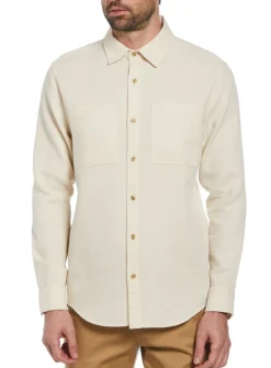ORIGINAL PENGUIN Long Sleeve Waffle Shirt In Birch S