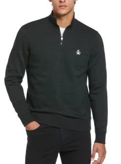 ORIGINAL PENGUIN Quarter Zip Sweatshirt In Dark Charcoal XXL