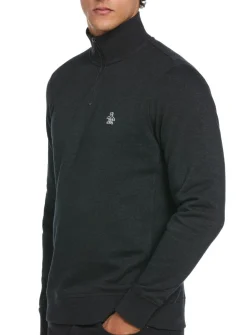 ORIGINAL PENGUIN Quarter Zip Sweatshirt In Dark Charcoal XXL