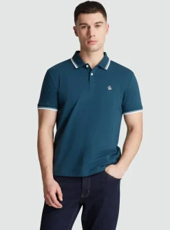 ORIGINAL PENGUIN Sticker Pete Tipped Pique Polo - Teal S