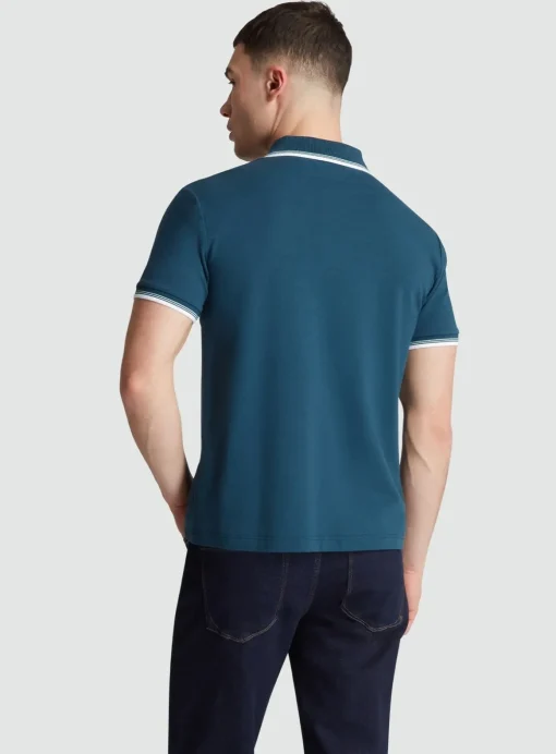 ORIGINAL PENGUIN Sticker Pete Tipped Pique Polo - Teal S