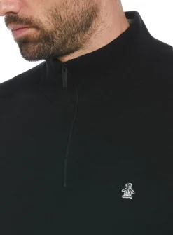 ORIGINAL PENGUIN Sticker Pete 1/4 Zip Cotton Jumper In Black S