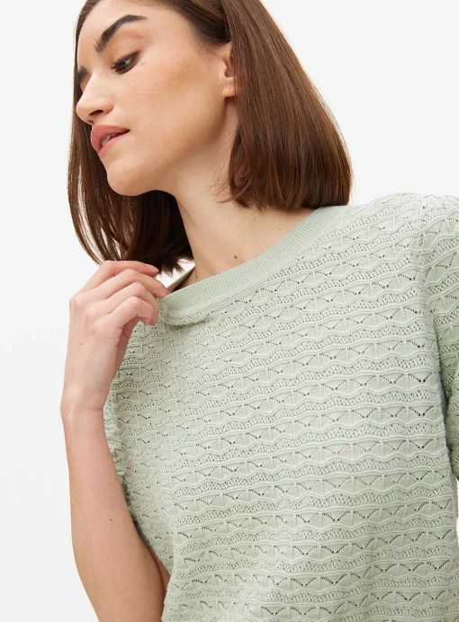 Pale Green Stitch Detail Puff Sleeve Top 24