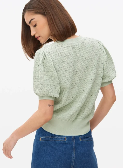 Pale Green Stitch Detail Puff Sleeve Top 24