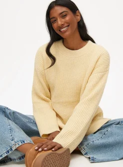 Pale Yellow Side Split Relaxed Knitted Jumper S