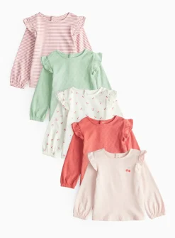 Pastel & Print Long Sleeve Frill Trim Tops 5 Pack 12-18 months