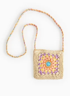 Pastel Crochet Straw Bag One Size