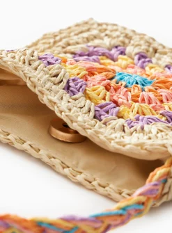 Pastel Crochet Straw Bag One Size