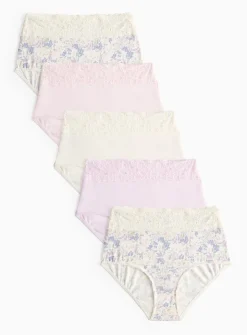 Pastel Ditsy Print Comfort Lace Full Knickers 5 Pack 20