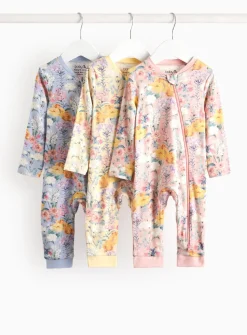 Pastel Floral Printed Zip Sleepsuit 3 Pack 6-9 months