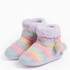 Pastel Rainbow Knitted Faux Fur Lined Slipper Boots 3-4