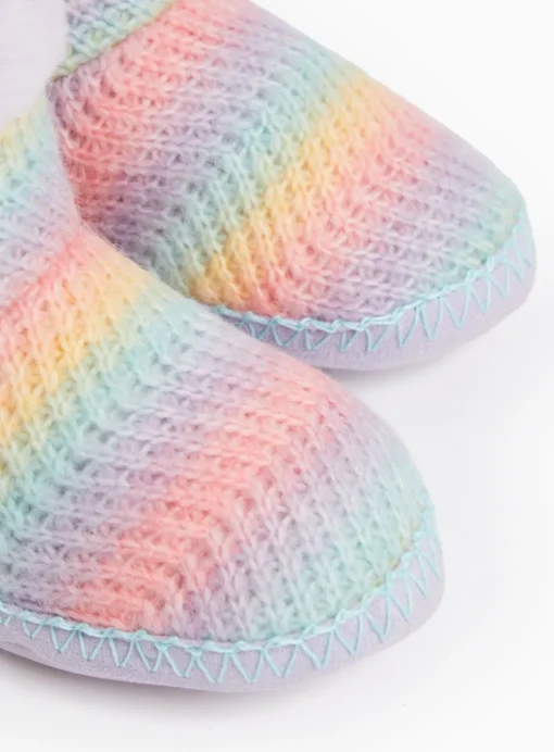 Pastel Rainbow Knitted Faux Fur Lined Slipper Boots 3-4