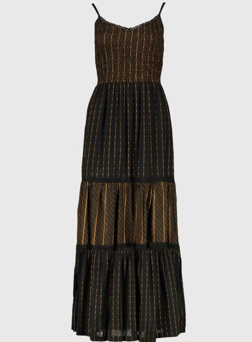 PETITE Black & Gold Tiered Maxi Dress - 20