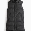 PETITE Black Padded Longline Hooded Gilet S