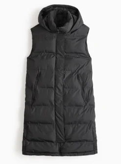 PETITE Black Padded Longline Hooded Gilet S