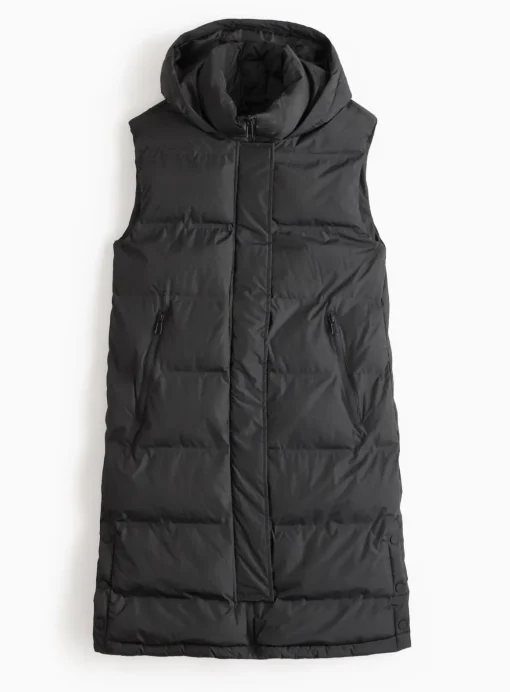 PETITE Black Padded Longline Hooded Gilet S