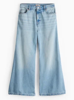 Petite Light Denim Palazzo Flared Jeans 12