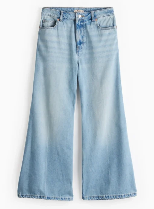Petite Light Denim Palazzo Flared Jeans 12
