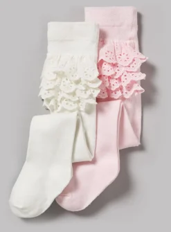 Pink & Cream Frilly Tights 2 Pack 0-6 months