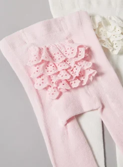 Pink & Cream Frilly Tights 2 Pack 0-6 months