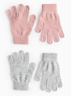Pink & Grey Magic Touchscreen Gloves 2 Pack One Size