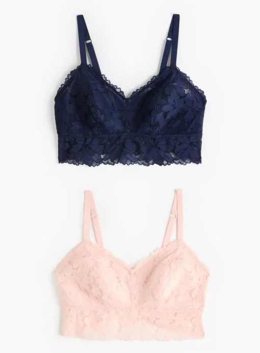 Pink & Navy Floral Lace Padded Bralettes 2 Pack 10