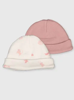 Pink & Printed Premature Baby Hats 2 Pack 3lbs - 1.4kg
